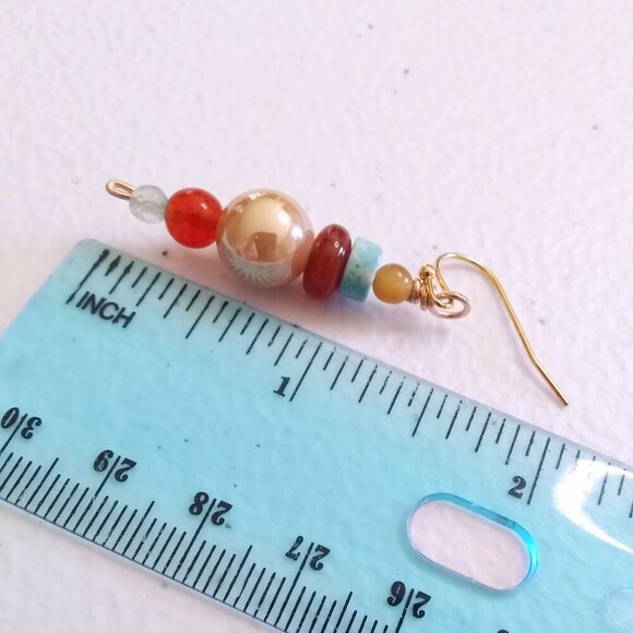 Colorful & Vibrant! Gemstone Beaded Cepter Earrings! Fall Colors! Mixed Media - Picture 8 of 9